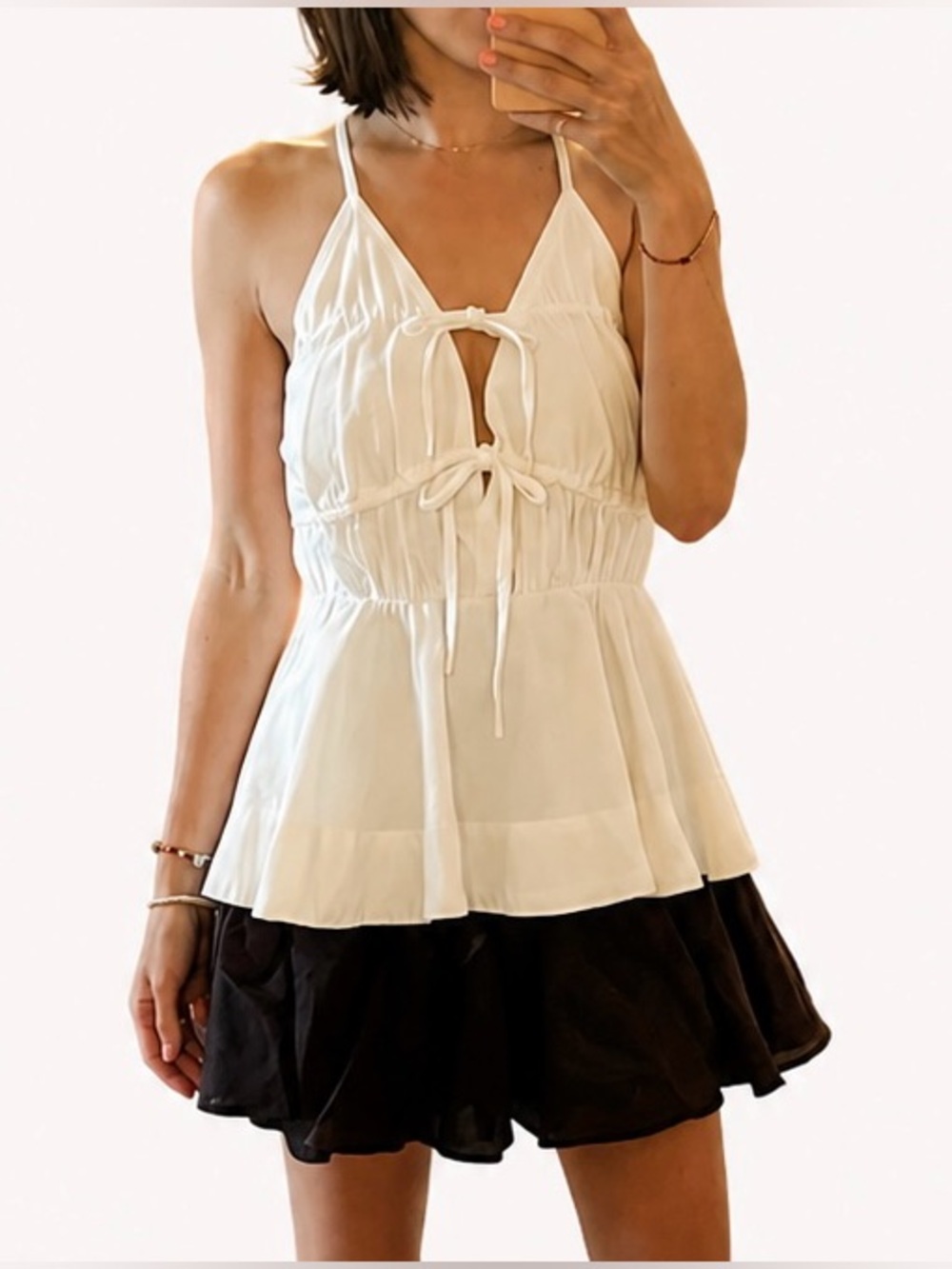ARRANGE tie front ruched peplum cami top - size US 2